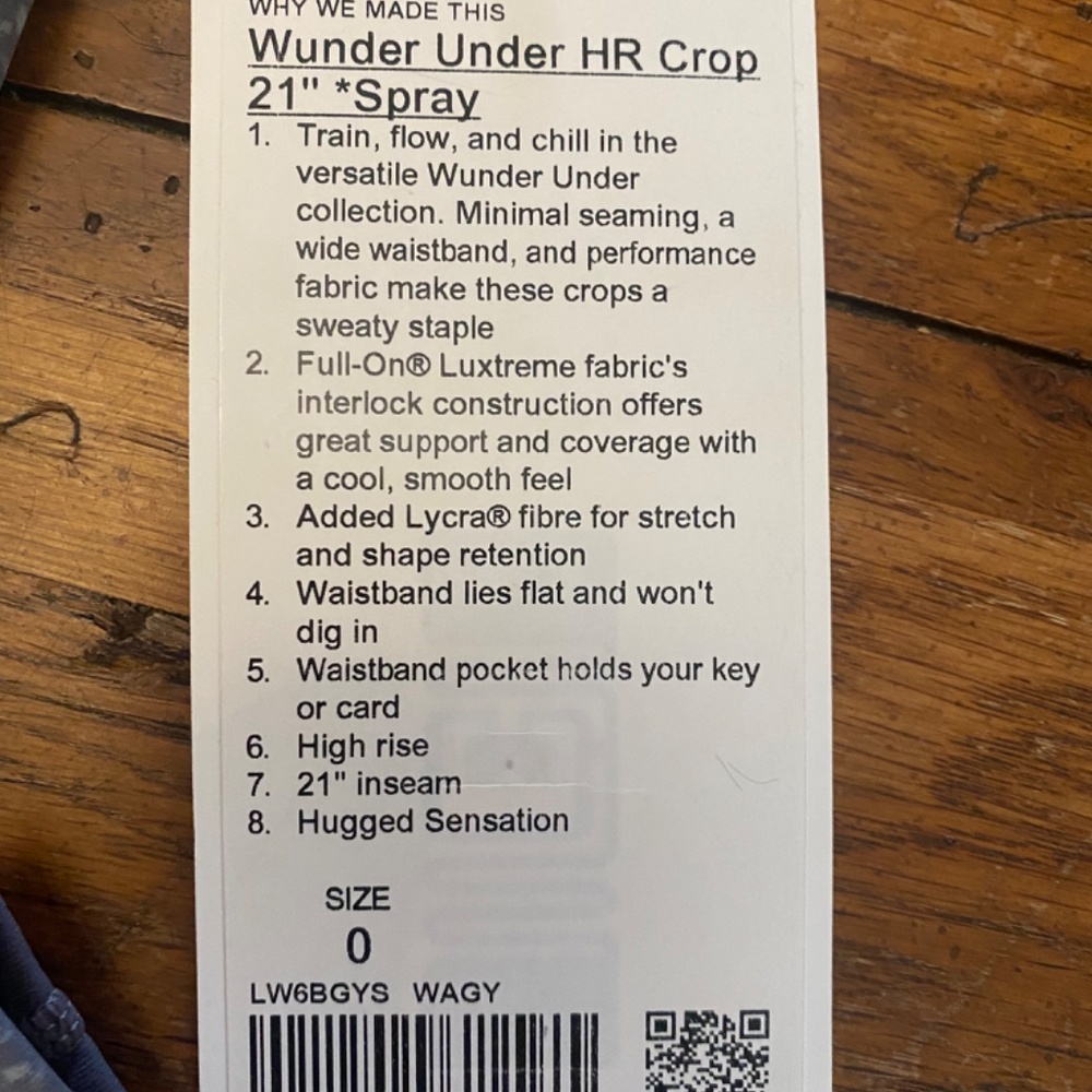 Lululemon BNWT crop leggings Size 0 - Picture 2 of 4